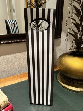 Henri Bendel Bown and White Striped Wine Bottle Tote